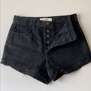 High Rise Black Shorts with Button Fly
